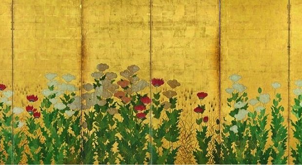 Spighe di grano e papaveri di Kano Shigenobu